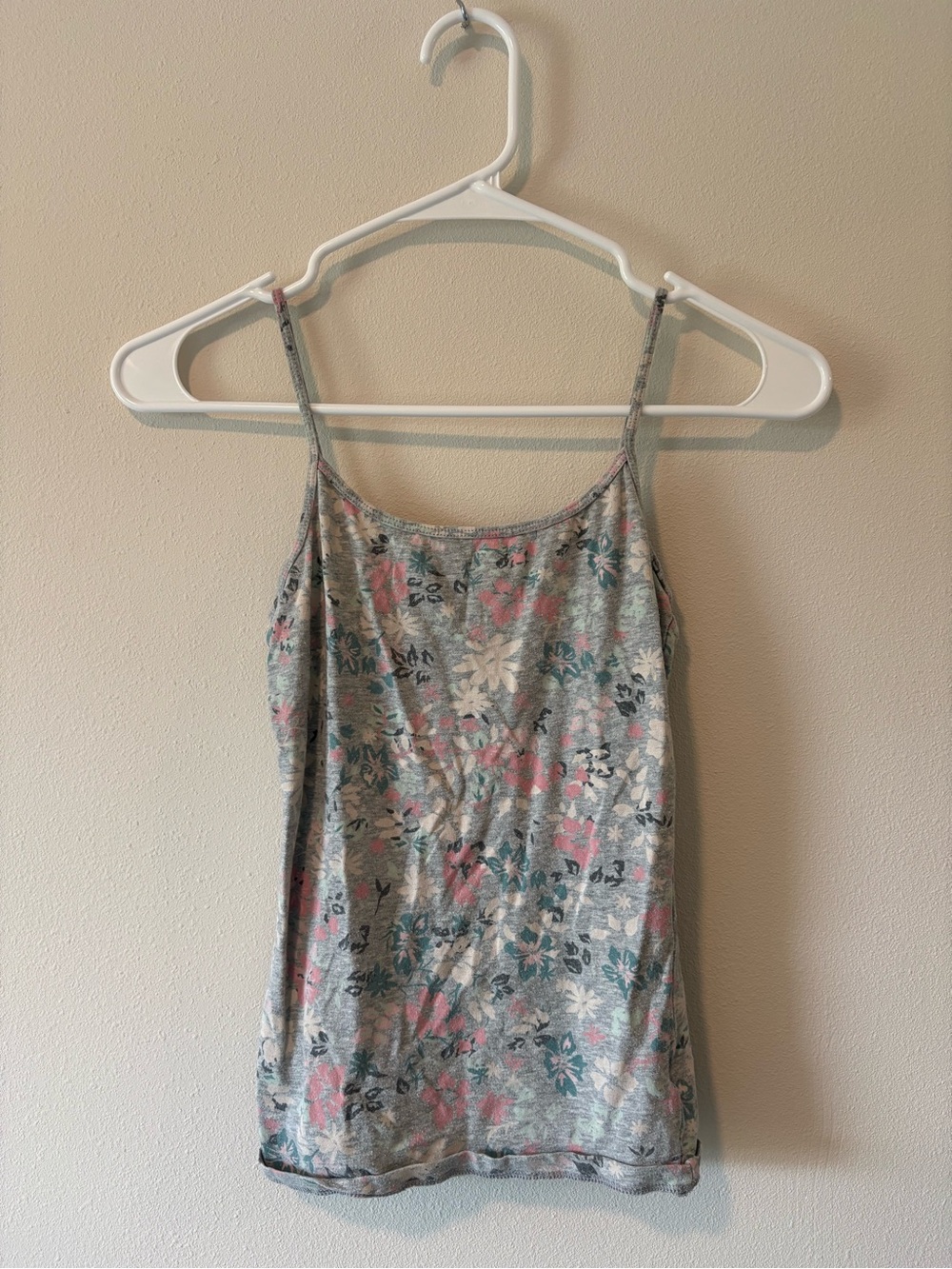 Aeropostale Gray Floral Spaghetti Strap Camisole with Pink Accents